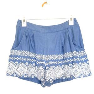 Suno Shorts Womens Size Small Embroidered Blue High Rise Country Girl Boho Mini